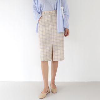 Band-waist H-line Plaid Skirt