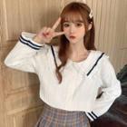 Sailor Collar Ruffled Blouse White - One Size