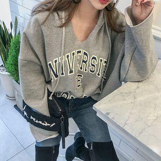 Lettering Fray-edge Oversized Hoodie