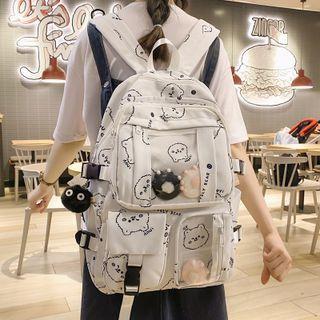 Pvc Panel Cartoon Print Buckled Lightweight Backpack