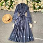 Small Stand-collar Single-breasted Puff-sleeve Dress