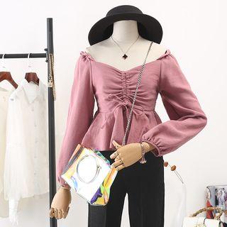 Smocked Back Drawstring Blouse