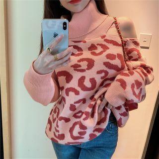Asymmetric Cutout Shoulder Turtleneck Sweater
