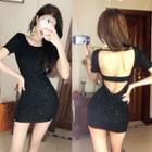 Open Back Short-sleeve Bodydcon Dress