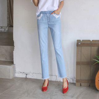 Lace-trim Straight-cut Jeans
