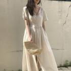 Short-sleeve Midi A-line Dress Off-white - One Size