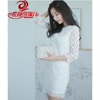 Set: 3/4-sleeve Lace Panel Top + Skirt