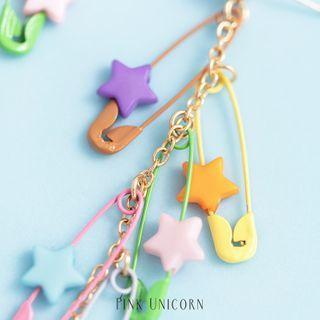 Faux Pearl Alloy Star Safety Pin Fringed Earring