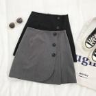 Plain Side Button A-line Skirt
