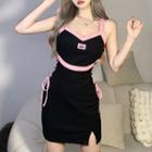 Wide Strap Lace-up Bodycon Dress