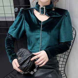 Rhinestone Cut-out Blouse