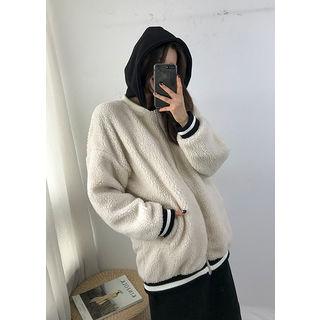 Tall Size Striped-band Sherpa-fleece Jacket