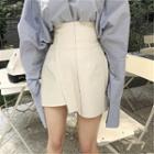 Plain Long-sleeve Shirt / High-waist Skirt