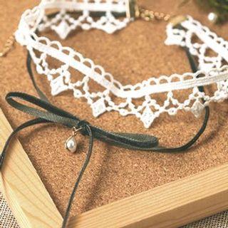 Ribbon Pendant Layered Choker Lace Choker - White - One Size
