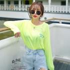 Long-sleeve Lettering Sheer T-shirt