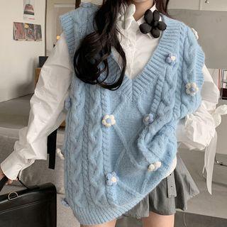Flower Accent Sweater Vest / Blouse