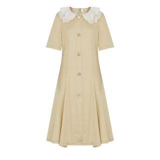 Collared Short-sleeve A-line Midi Dress / Blouse