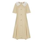 Collared Short-sleeve A-line Midi Dress / Blouse