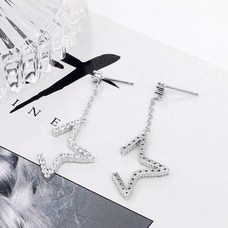 925 Sterling Silver Rhinestone Open Star Earrings 1 Pair - As Shown In Figure - One Size