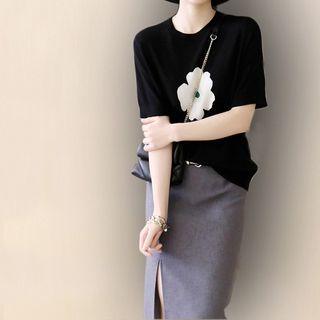 Set: Short-sleeve Floral T-shirt + Pencil Skirt