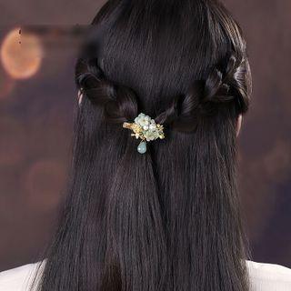 Retro Faux Pearl Gemstone Hair Clip Gold & White - One Size