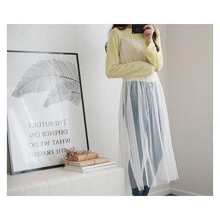 Spaghetti-strap Smocked-waist Mesh Dress