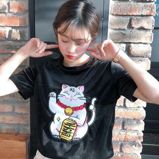 Short-sleeve Cartoon Applique T-shirt