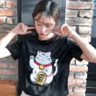 Short-sleeve Cartoon Applique T-shirt