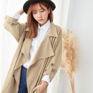 Notch Lapel Trench Jacket Khaki - One Size