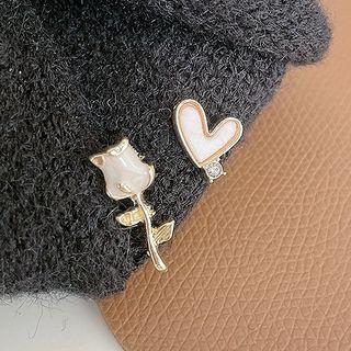 Flower Heart Asymmetrical Alloy Earring