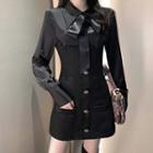 Tie-neck A-line Mini Tweed Shirtdress