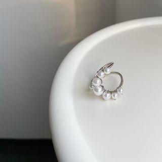 Faux Pearl Sterling Silver Open Ring 1pc - Silver & White - One Size