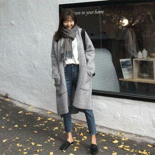 Open-front Oversized Wool Blend Cardigan