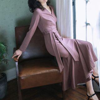 Long-sleeve Midi Mermaid Dress With Sash