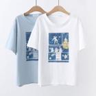 Short-sleeve Spaceman Print T-shirt