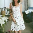 Frill-trim Floral Print Pinafore Dress