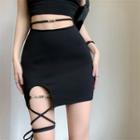 High Waist Irregular Chained Mini Pencil Skirt
