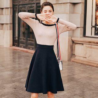 Two-tone A-line Knit Dress