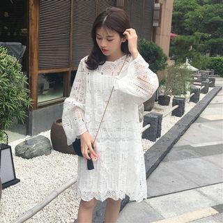 Set : Lace Long-sleeve Dress + Spaghetti Strap Dress
