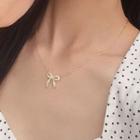 Rhinestone Bow Necklace 1 Pc - Necklace - Gold - One Size