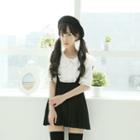 Mini Pleat Skirt With Suspender Black - One Size