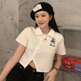Short-sleeve Bear Button-up Top