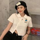 Short-sleeve Bear Button-up Top