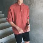 3/4-sleeve Buttoned Placket Top