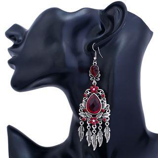 Faux Crystal Alloy Leaf Fringed Earring