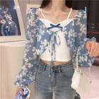 Long-sleeve Mock Two-piece Floral Top