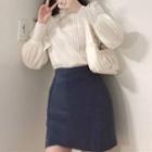 Lace Trim Mock-neck Blouse / Mini Skirt