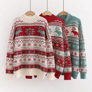 Christmas Pattern Mock Neck Sweater