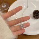 Snowflake Rhinestone Pendant Alloy Necklace 1pc - Silver - One Size