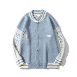Bear Embroidered Lettering Cardigan